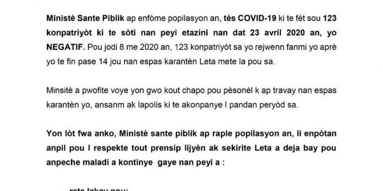 Haïti/Coronavirus : Déportés des États-Unis, 123 Haïtiens sont testés négatifs