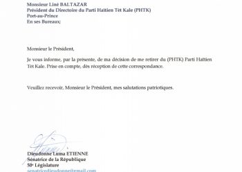 Haïti-Politique: L’ex-sénatrice Dieudonne Luma Étienne se retire du PHTK