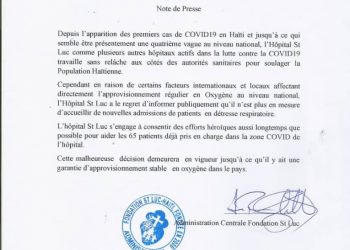 Haiti-Covid-19: Faute d’oxygène, l’hôpital St-Luc ne peut plus recevoir de patients en détresse respiratoire