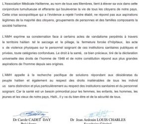 Haïti-Crise : L’Association Médicale Haïtienne lance un cri d’alarme