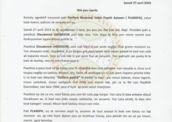 « Le communiqué publié au nom du parti PLANSPA le samedi 27 avril est faux et archi-faux », a démenti l’ancienne ministre Yanick Mezile.