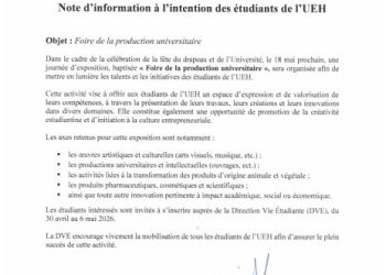 Fête du 18 mai : l’UEH annonce une foire de la production universitaire