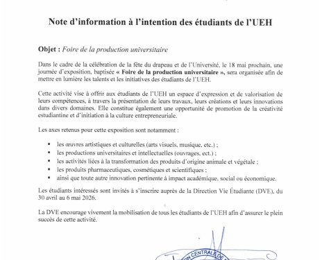 Fête du 18 mai : l’UEH annonce une foire de la production universitaire