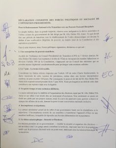 Note des regroupements et partis signataires de l'Opposition plurielle