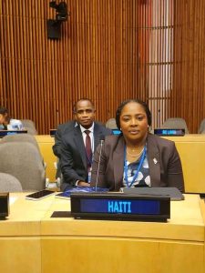 La ministre du MPCE, Mme Sandra Paulemon, lors de son allocution à la réunion de l'ECOSOC