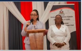 La ministre Pedrica Saint-Jean lors de son discours inaugural
